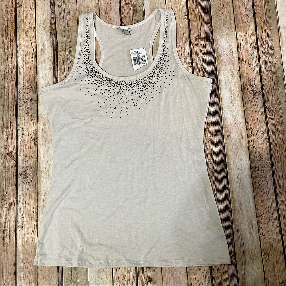 NWT Guess Women’s Gold & Amber Beaded Vanilla Beige XL Racerback Tank Top Tshirt